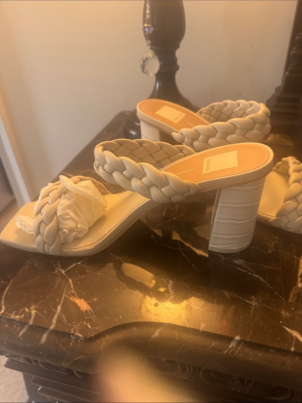 Dolce Vita Braided Double-Strap Heeled Slides in Cream